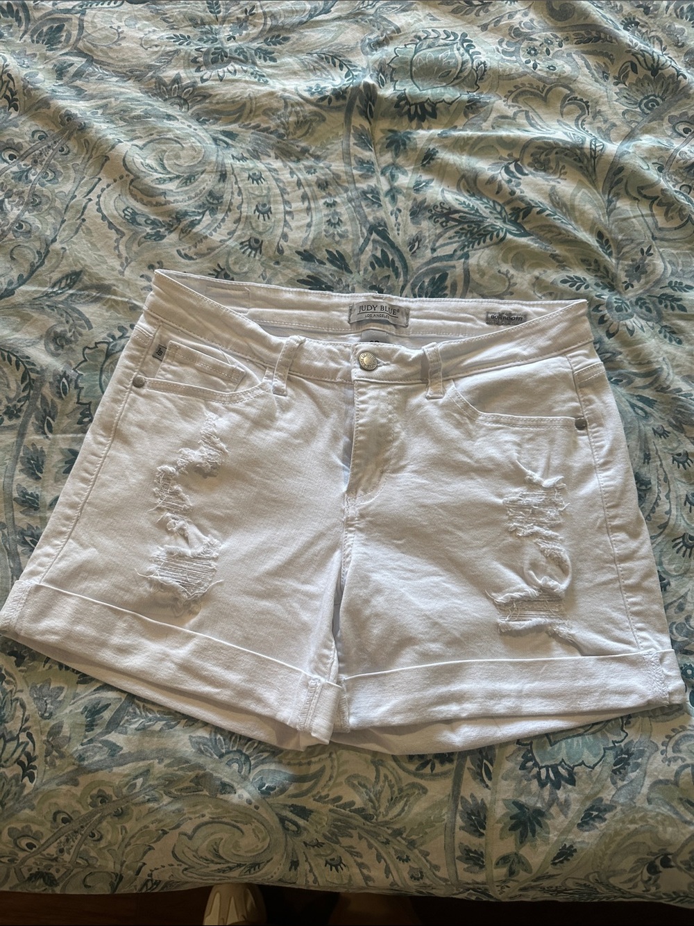 Judy Blue White Distressed Roll-Cuff Jean Shorts